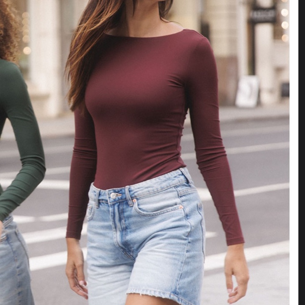 nuuds Burgundy Long Sleeve Open Back Bodysuit